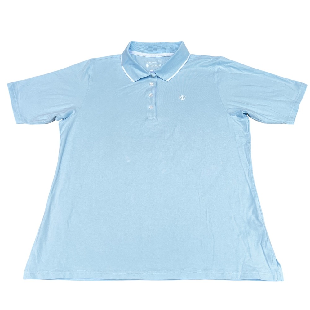 NWT Coolibar Womens Lg Light Blue UPF 50+ Sun Protection Polo Shirt Short Sleeve - Picture 2 of 7